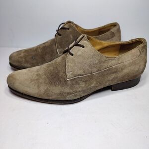 Harrys of London Grey Olive Suede Leather Oxford Mens Dress Shoes Lace-up Size 9